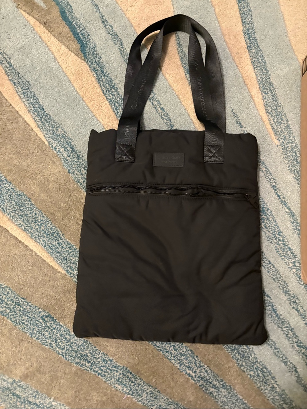 Calvin Klein Black Quilted Nylon Tote with Front Zip